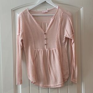 Pink Lily Light Pink Waffle Henley Babydoll Top
